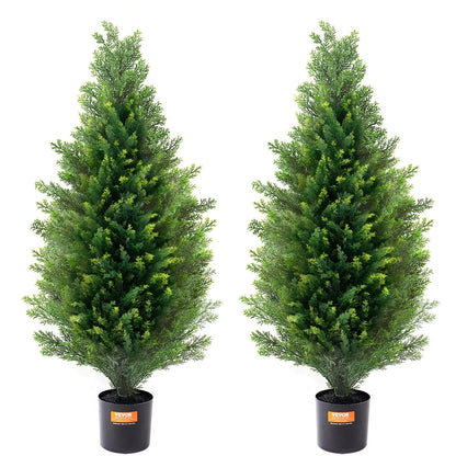 2 Pack 36 Inch Artificial Cedar Topiary Trees with Pots UV Resistant Faux Evergreen Pine Cypress Plants for Indoor Outdoor Home Decor