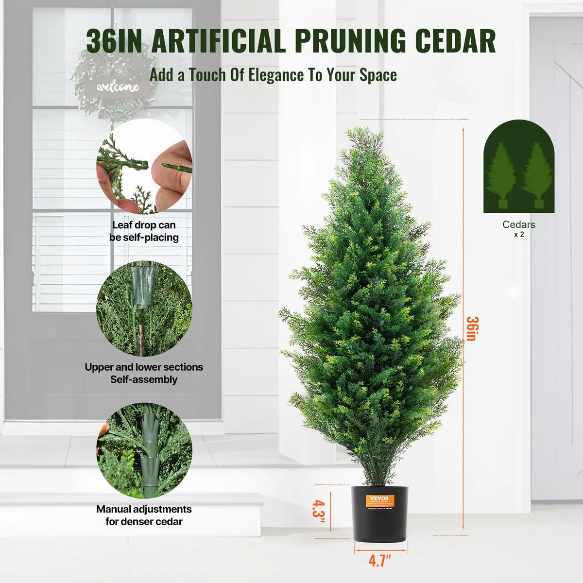 2 Pack 36 Inch Artificial Cedar Topiary Trees with Pots UV Resistant Faux Evergreen Pine Cypress Plants for Indoor Outdoor Home Decor - Image 2