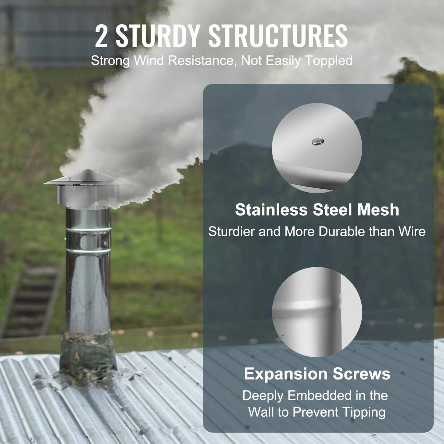 Chimney Cap 6 inch 304 Stainless Steel Round Roof Rain Cap Cover with Mesh Weather Resistant Flue Protector for Wood Stoves Oil Stoves and Outdoor Chimneys - Image 2