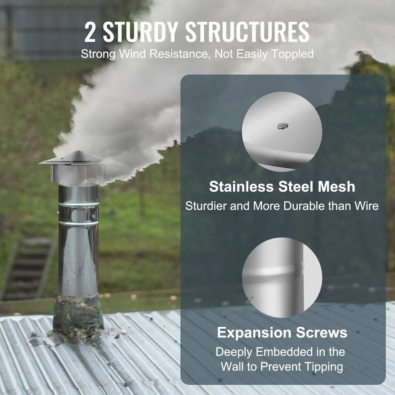 Chimney Cap 6 inch 304 Stainless Steel Round Roof Rain Cap Cover with Mesh Weather Resistant Flue Protector for Wood Stoves Oil Stoves and Outdoor Chimneys - Image 2