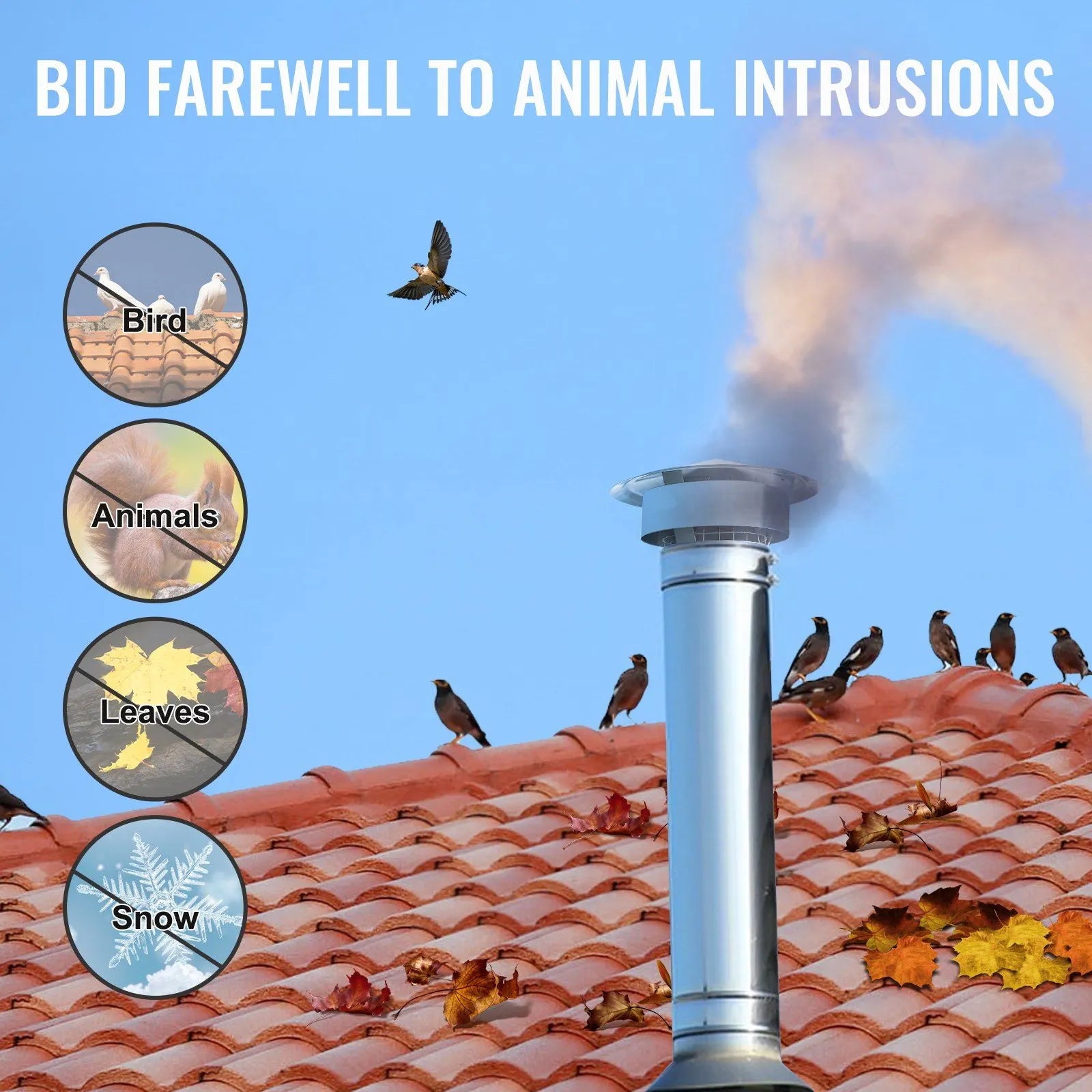 Chimney Cap 6 inch 304 Stainless Steel Round Roof Rain Cap Cover with Mesh Weather Resistant Flue Protector for Wood Stoves Oil Stoves and Outdoor Chimneys - Image 3