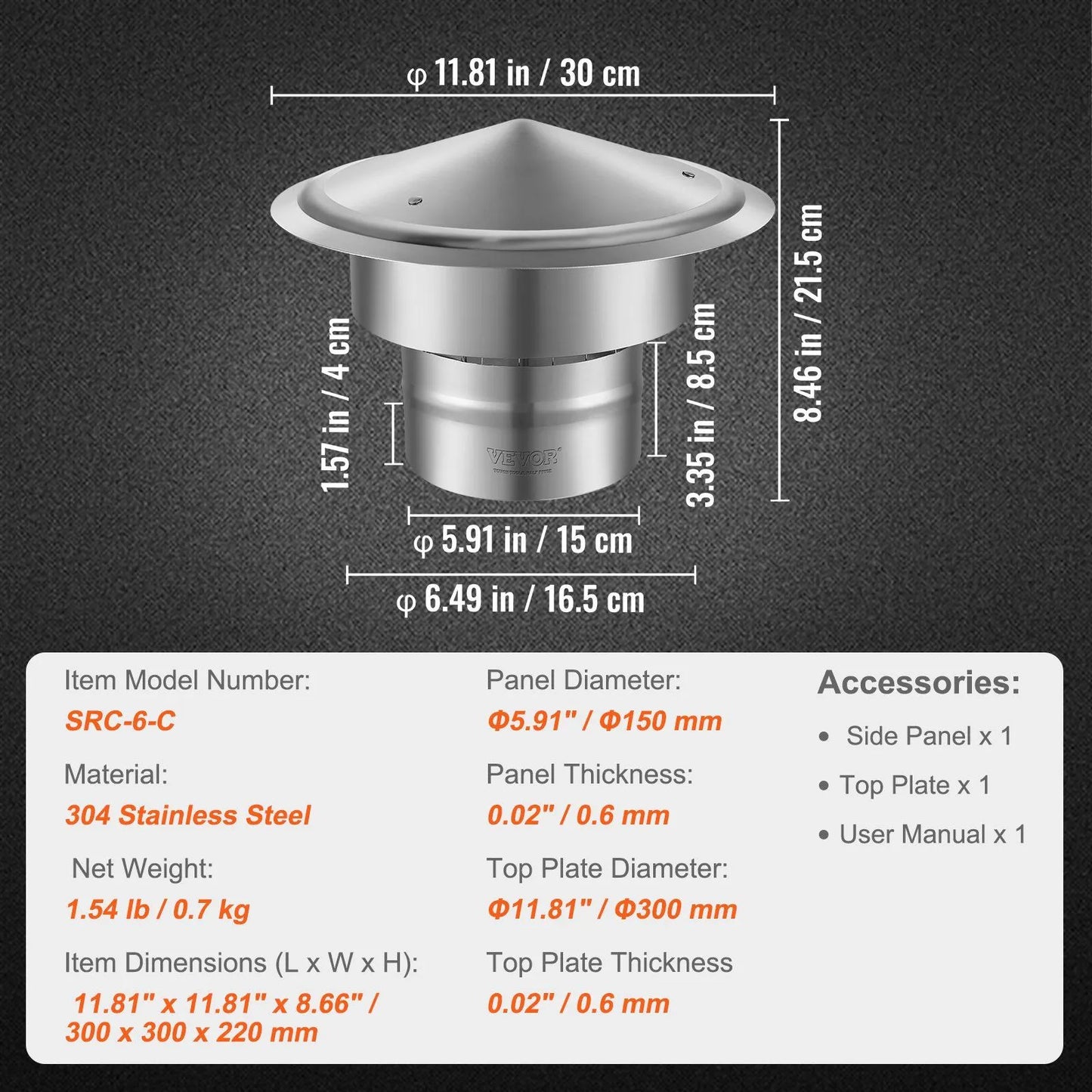Chimney Cap 6 inch 304 Stainless Steel Round Roof Rain Cap Cover with Mesh Weather Resistant Flue Protector for Wood Stoves Oil Stoves and Outdoor Chimneys - Image 5