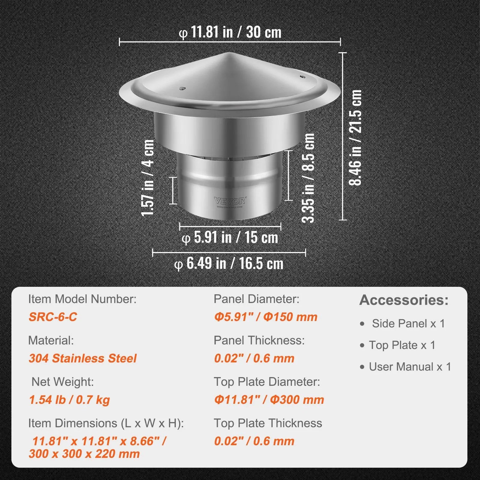 Chimney Cap 6 inch 304 Stainless Steel Round Roof Rain Cap Cover with Mesh Weather Resistant Flue Protector for Wood Stoves Oil Stoves and Outdoor Chimneys - Image 5