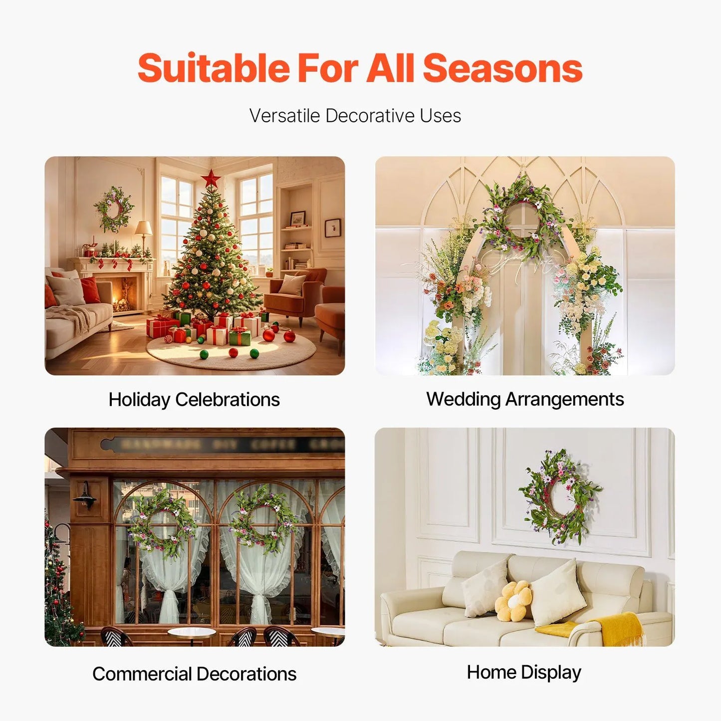 Artificial Decorative Wreath 55.88cm Pink Green Daisy Baby's Breath Floral Wreath with Buds Year Round Faux Flower Wreath for Indoor Outdoor Home Wall Window Wedding Decor - Image 5
