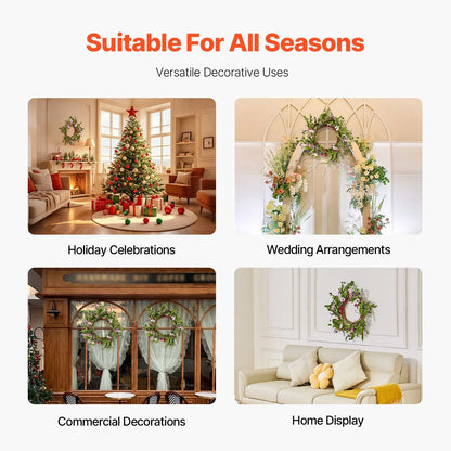 Artificial Decorative Wreath 55.88cm Pink Green Daisy Baby's Breath Floral Wreath with Buds Year Round Faux Flower Wreath for Indoor Outdoor Home Wall Window Wedding Decor - Image 5