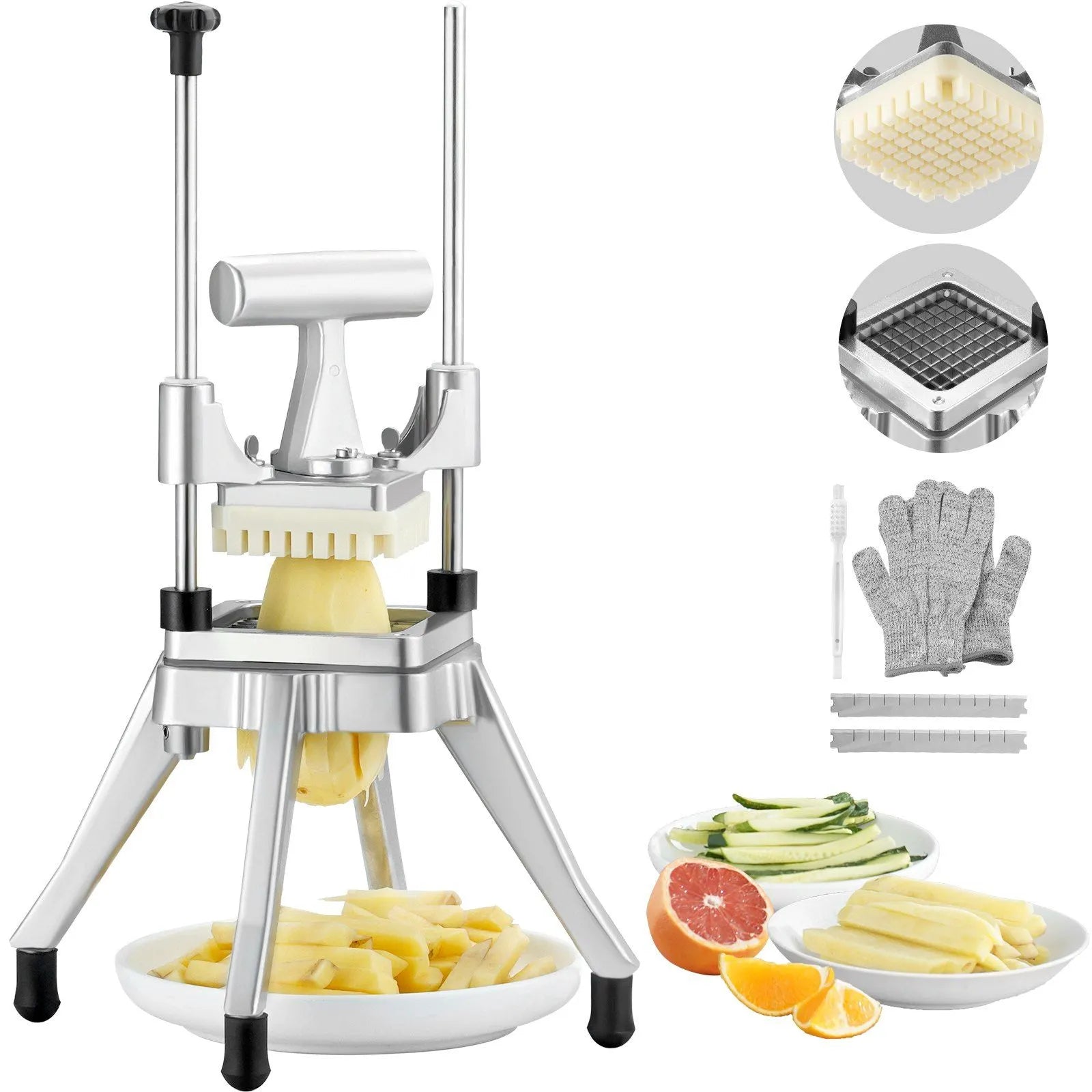 Commercial Vegetable Fruit Chopper 3/8 Inch Blade Heavy Duty Stainless Steel Food Dicer French Fry Cutter Onion Slicer for Potato Tomato Peppers Mushroom Silver