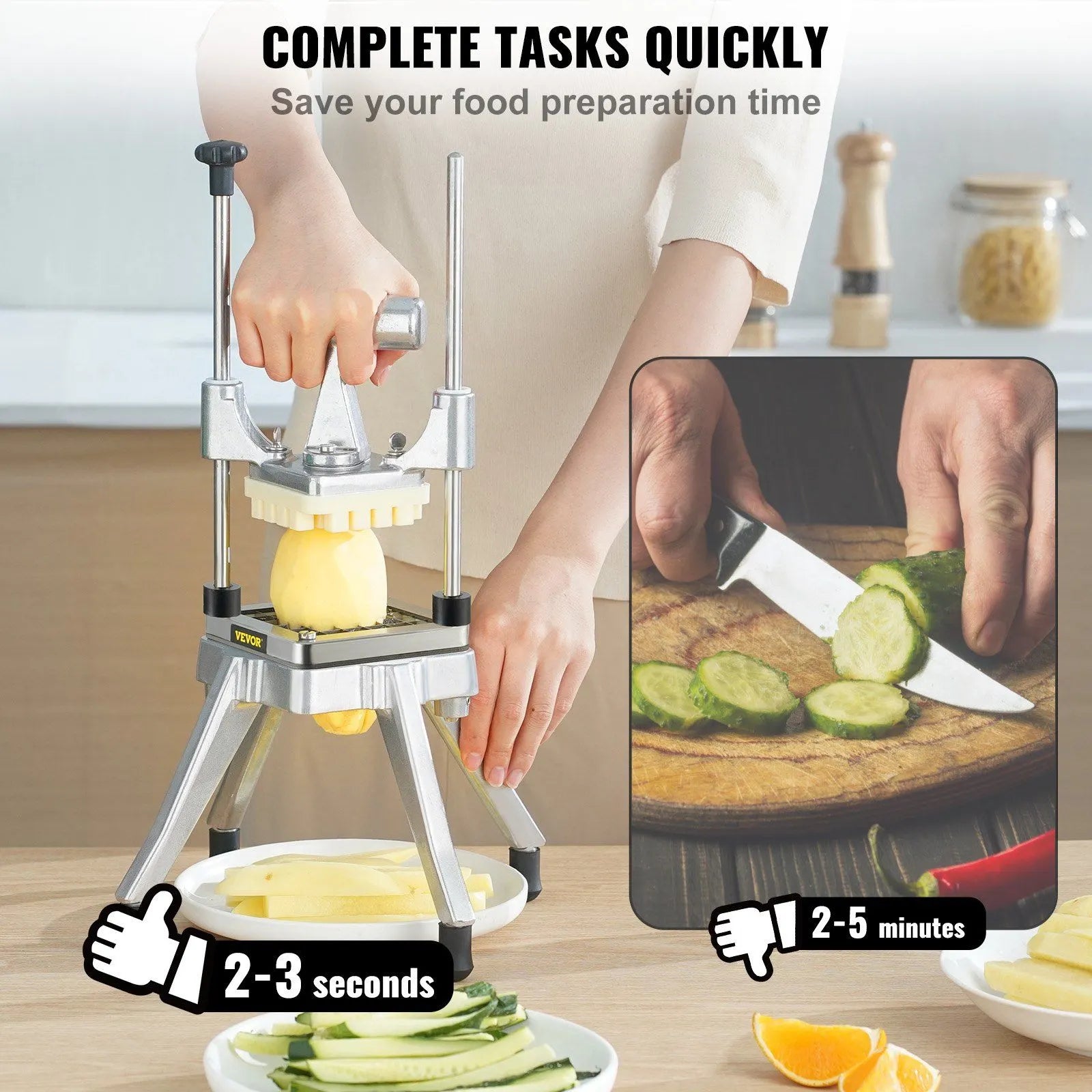 Commercial Vegetable Fruit Chopper 3/8 Inch Blade Heavy Duty Stainless Steel Food Dicer French Fry Cutter Onion Slicer for Potato Tomato Peppers Mushroom Silver - Image 2