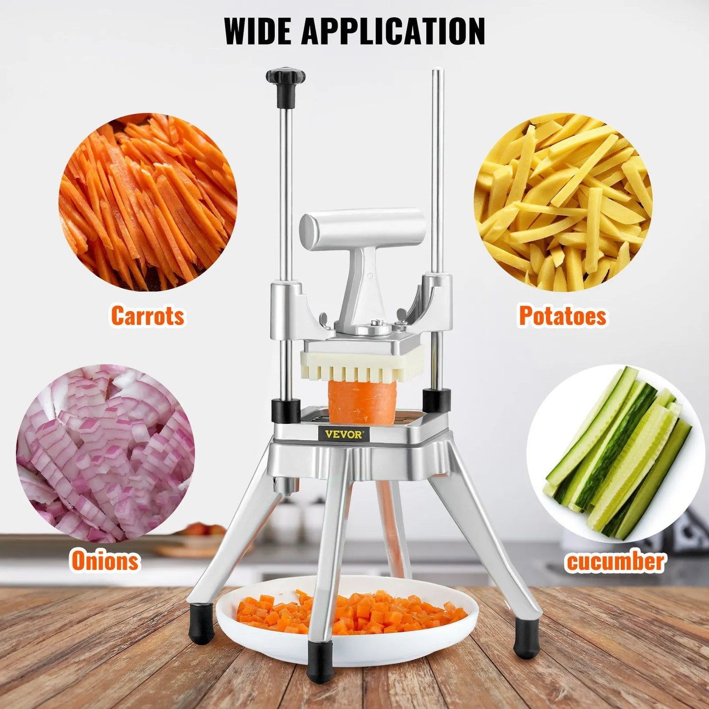 Commercial Vegetable Fruit Chopper 3/8 Inch Blade Heavy Duty Stainless Steel Food Dicer French Fry Cutter Onion Slicer for Potato Tomato Peppers Mushroom Silver - Image 3
