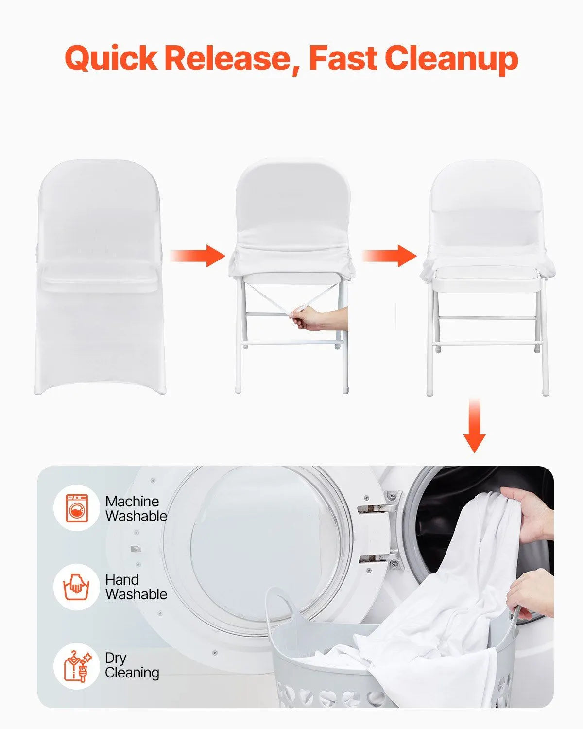 Stretch Spandex Folding Chair Covers, for Wedding, Holiday, Banquet, Party, Celebration, Dining (12PCS White) - Image 5