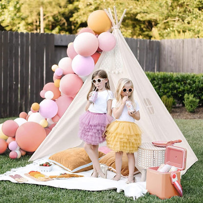 Xxl Kids Play Teepee Tent Indoor Boho Tent Foldable Tipi With Window/Pompom/Mat - Image 4