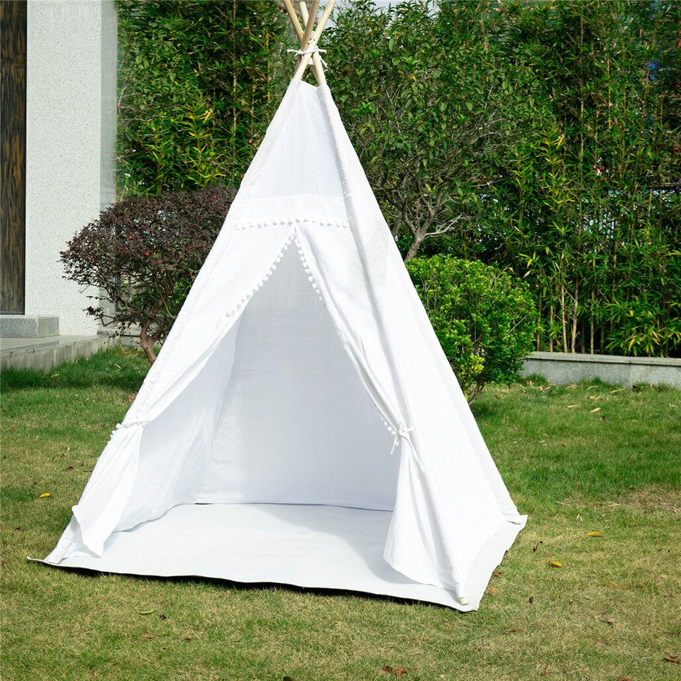 Xxl Kids Play Teepee Tent Indoor Boho Tent Foldable Tipi With Window/Pompom/Mat - Image 5
