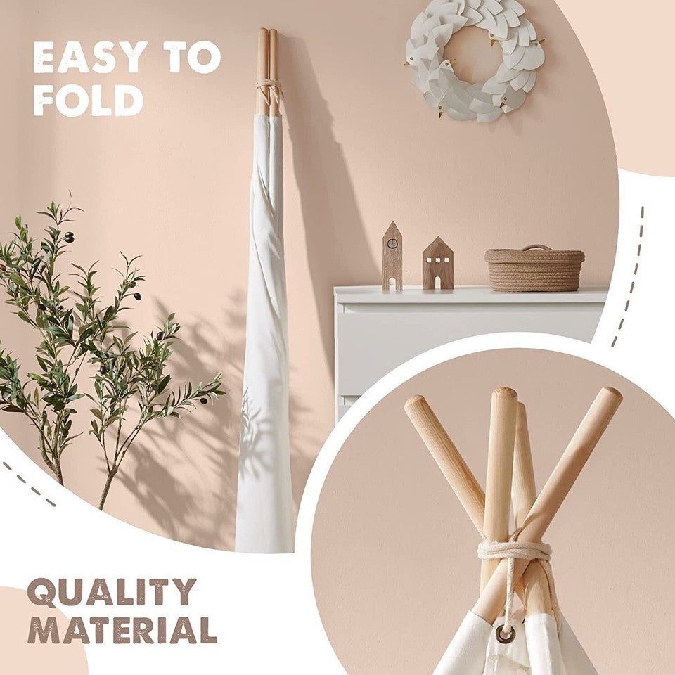 Xxl Kids Play Teepee Tent Indoor Boho Tent Foldable Tipi With Window/Pompom/Mat - Image 9
