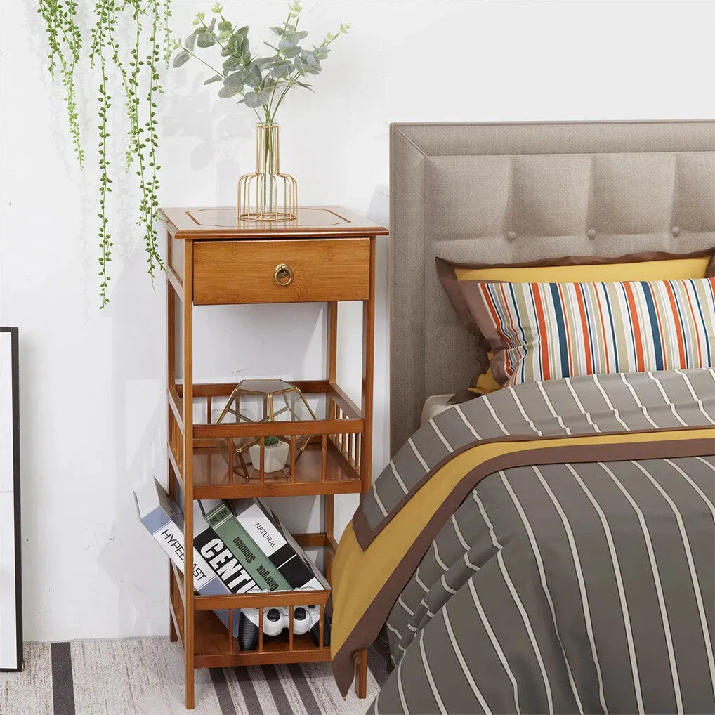 P&P Bamboo Bedside Table Nightstand Smooth Storage Side End Table with Drawers for Small Spaces - Image 2