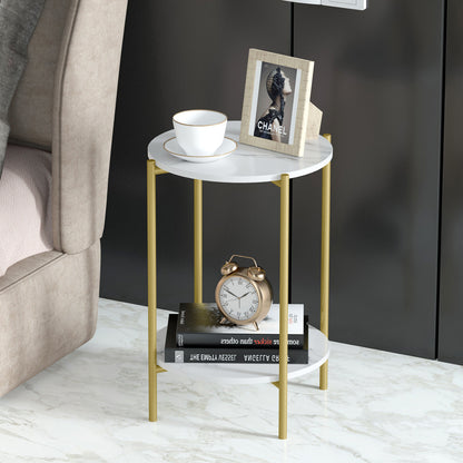 e Store - Marble Sofa Side End Table/Coffee Table with Shelf & Gold Iron Legs - Image 2