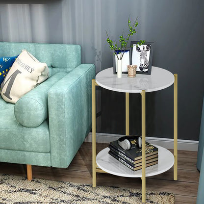 e Store - Marble Sofa Side End Table/Coffee Table with Shelf & Gold Iron Legs - Image 3