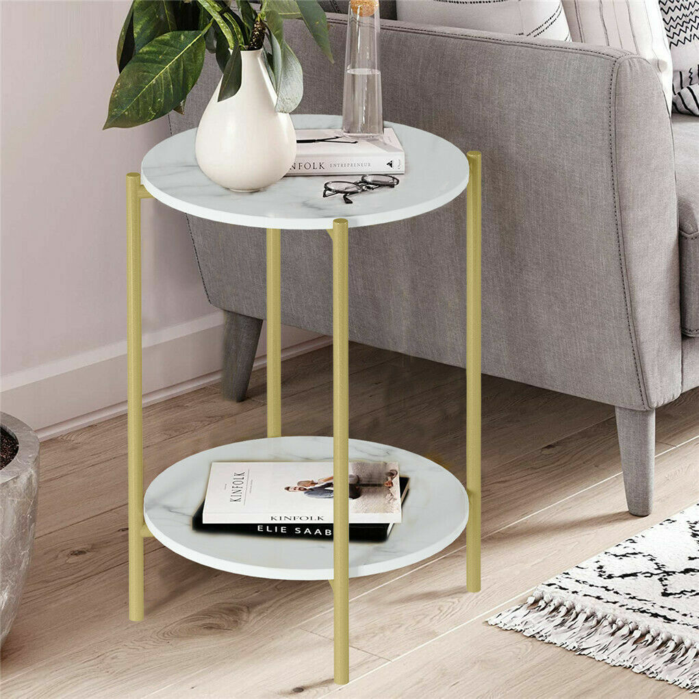 e Store - Marble Sofa Side End Table/Coffee Table with Shelf & Gold Iron Legs - Image 5