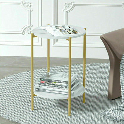 e Store - Marble Sofa Side End Table/Coffee Table with Shelf & Gold Iron Legs - Image 6