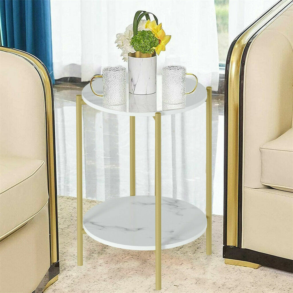 e Store - Marble Sofa Side End Table/Coffee Table with Shelf & Gold Iron Legs - Image 7