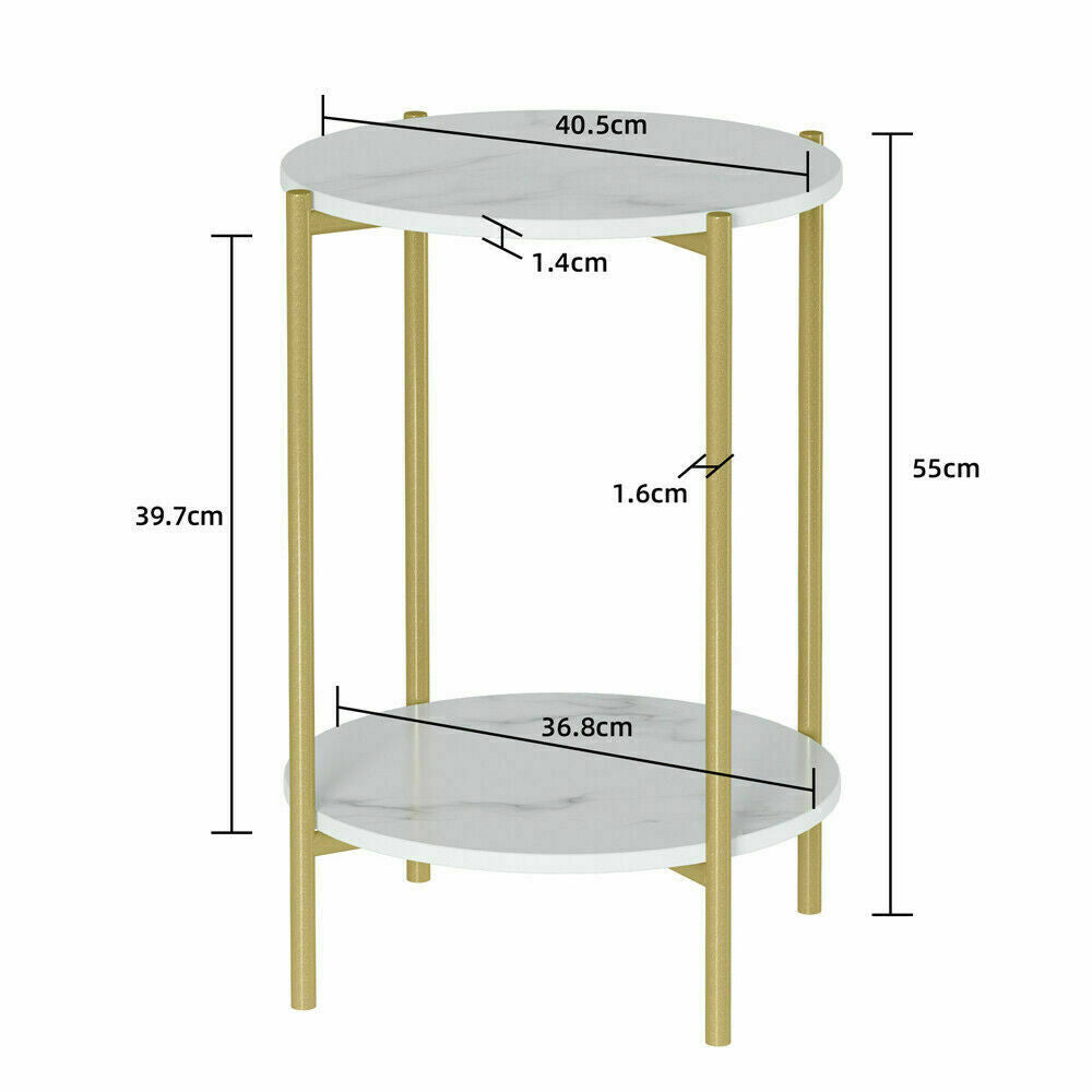 e Store - Marble Sofa Side End Table/Coffee Table with Shelf & Gold Iron Legs - Image 8
