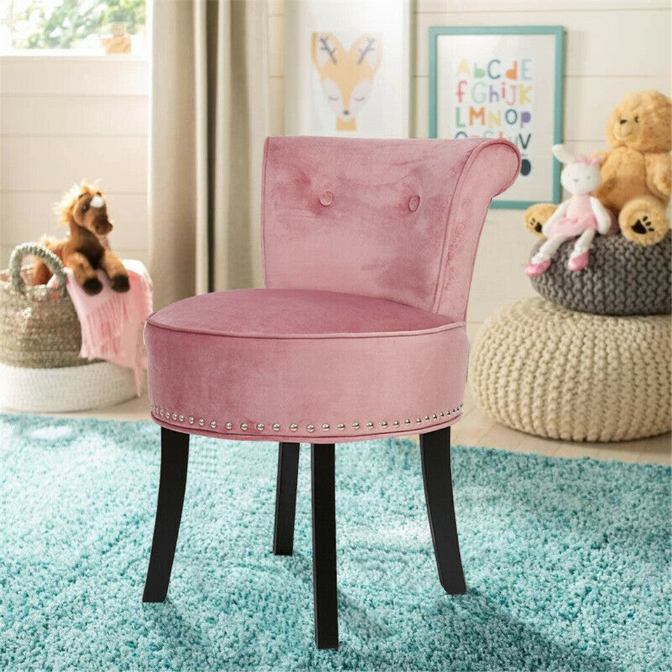 Pink Round Vanity Stool with Padded Seat and Backrest - Image 2