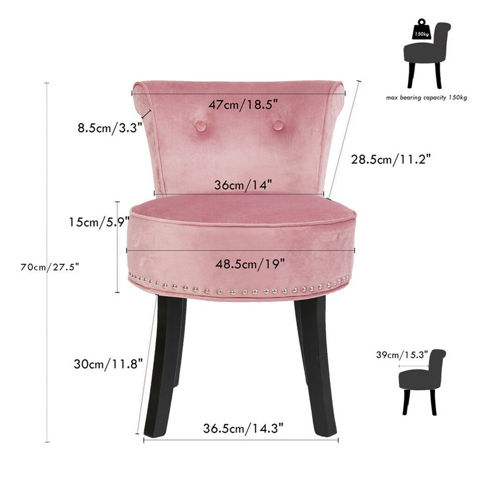 Pink Round Vanity Stool with Padded Seat and Backrest - Image 3
