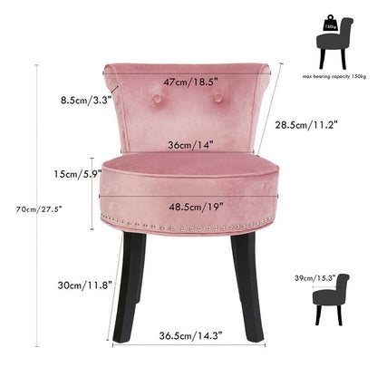 Pink Round Vanity Stool with Padded Seat and Backrest - Image 3