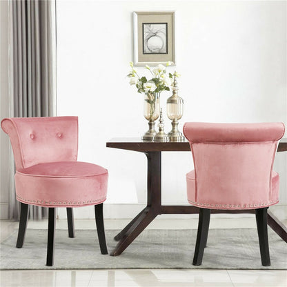 Pink Round Vanity Stool with Padded Seat and Backrest - Image 4