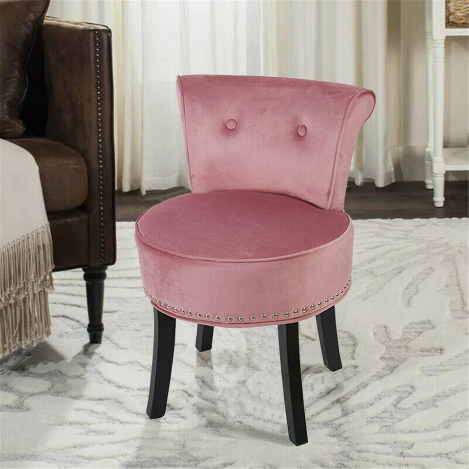 Pink Round Vanity Stool with Padded Seat and Backrest - Image 5