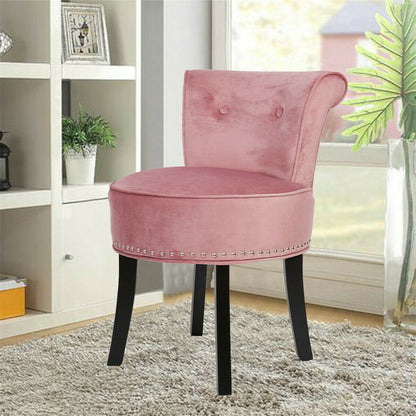 Pink Round Vanity Stool with Padded Seat and Backrest - Image 6