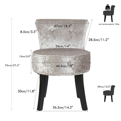 Grey Round Vanity Stool with Padded Seat and Backrest - Image 2