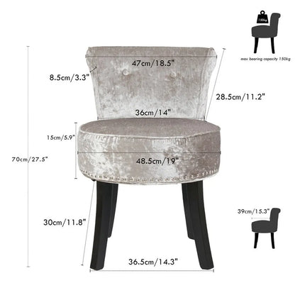 Grey Round Vanity Stool with Padded Seat and Backrest - Image 2