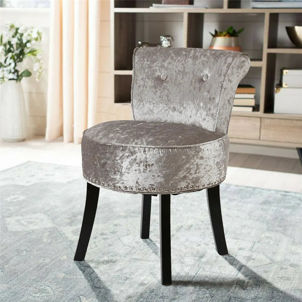 Grey Round Vanity Stool with Padded Seat and Backrest - Image 3