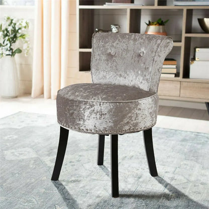 Grey Round Vanity Stool with Padded Seat and Backrest - Image 3