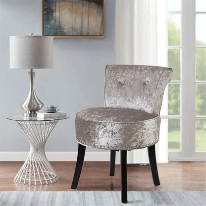 Grey Round Vanity Stool with Padded Seat and Backrest - Image 5