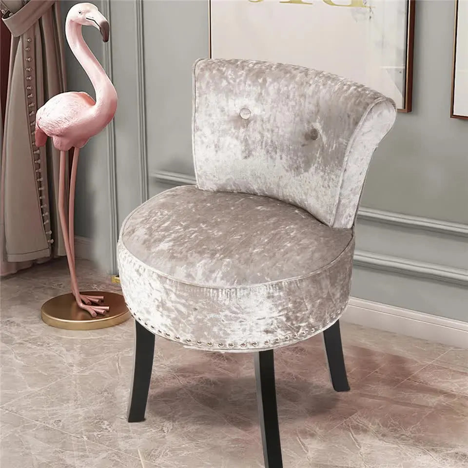Grey Round Vanity Stool with Padded Seat and Backrest - Image 6
