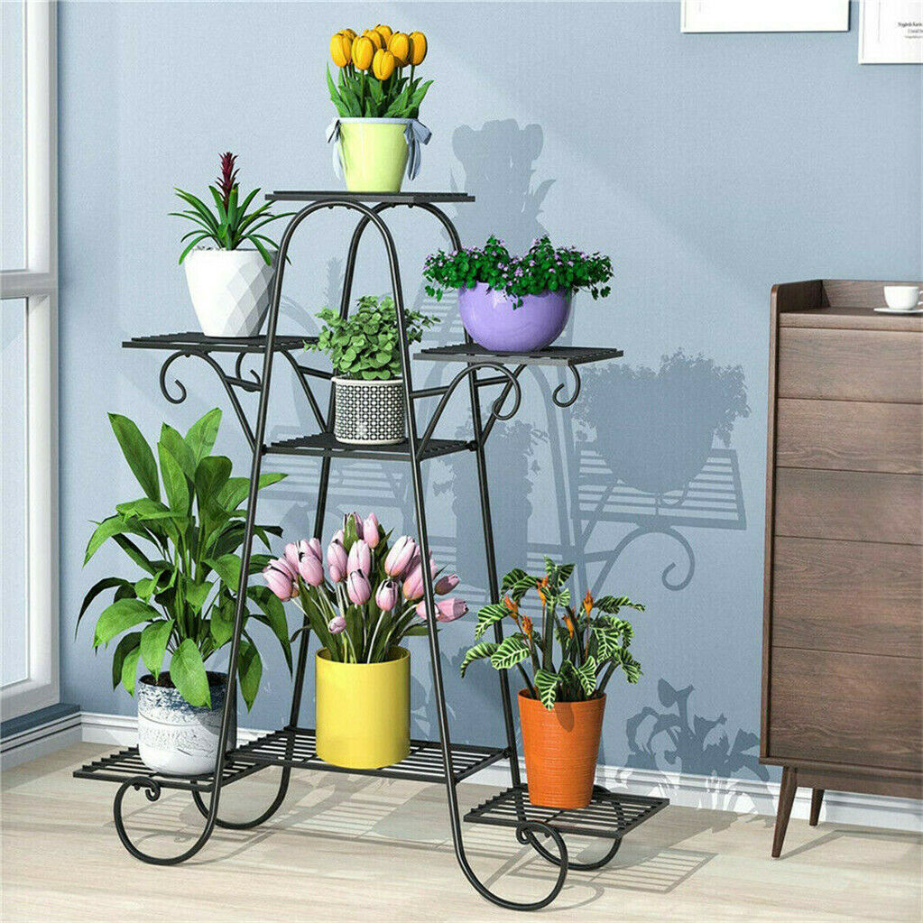 Stable 7 Tier Metal Plant Stand Flower Pot Rack Display Holder Shelf Home Garden - Image 2
