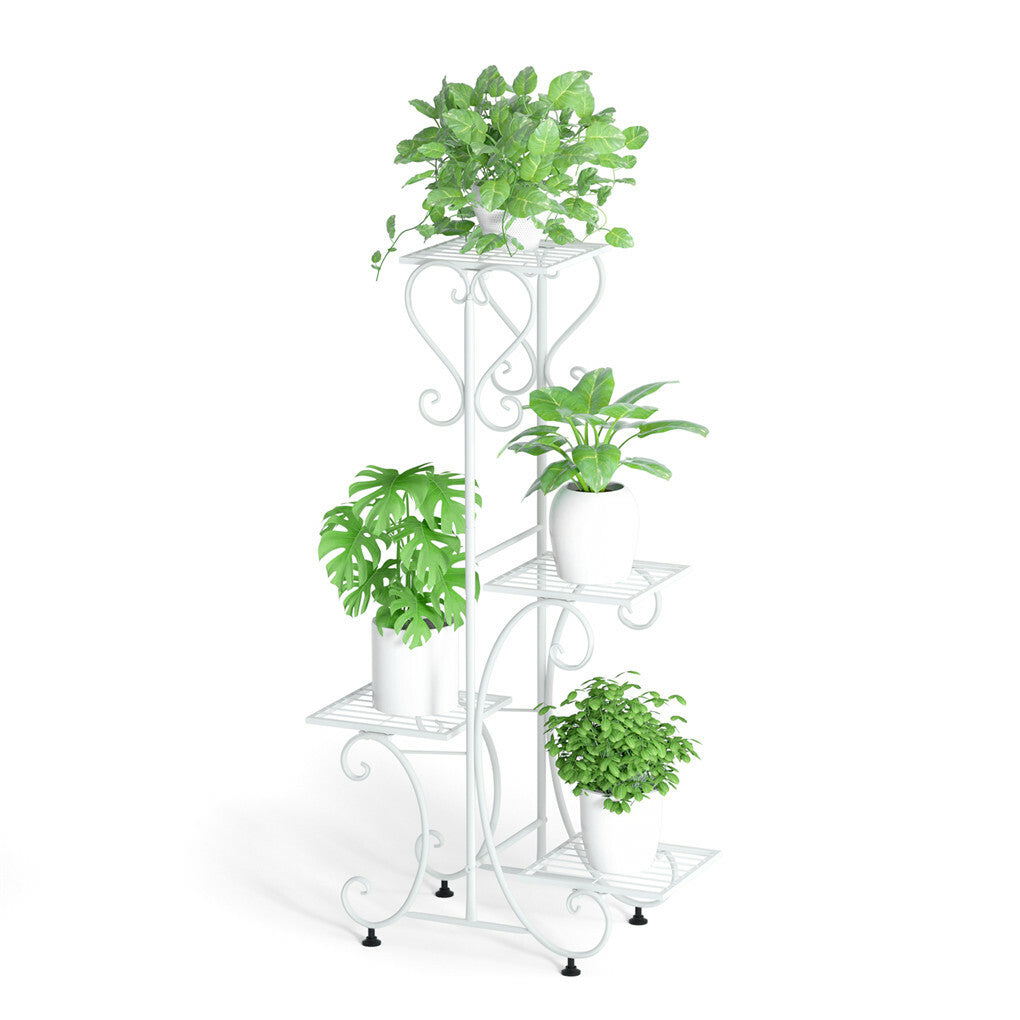 White Practical Plant Stand Wrought Iron Flower Pot Holder Corner Plant Shelf Organize - Image 2