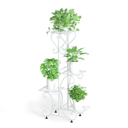 White Practical Plant Stand Wrought Iron Flower Pot Holder Corner Plant Shelf Organize - Image 2