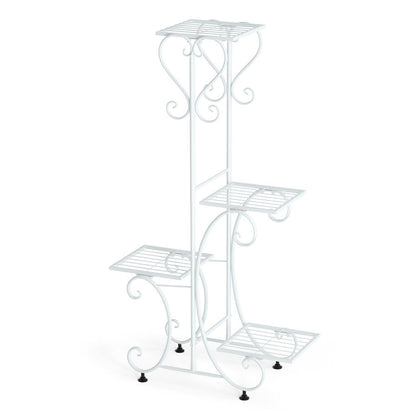 White Practical Plant Stand Wrought Iron Flower Pot Holder Corner Plant Shelf Organize - Image 3