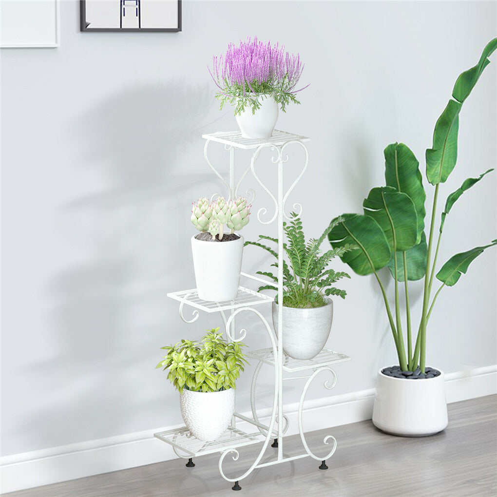 White Practical Plant Stand Wrought Iron Flower Pot Holder Corner Plant Shelf Organize - Image 4