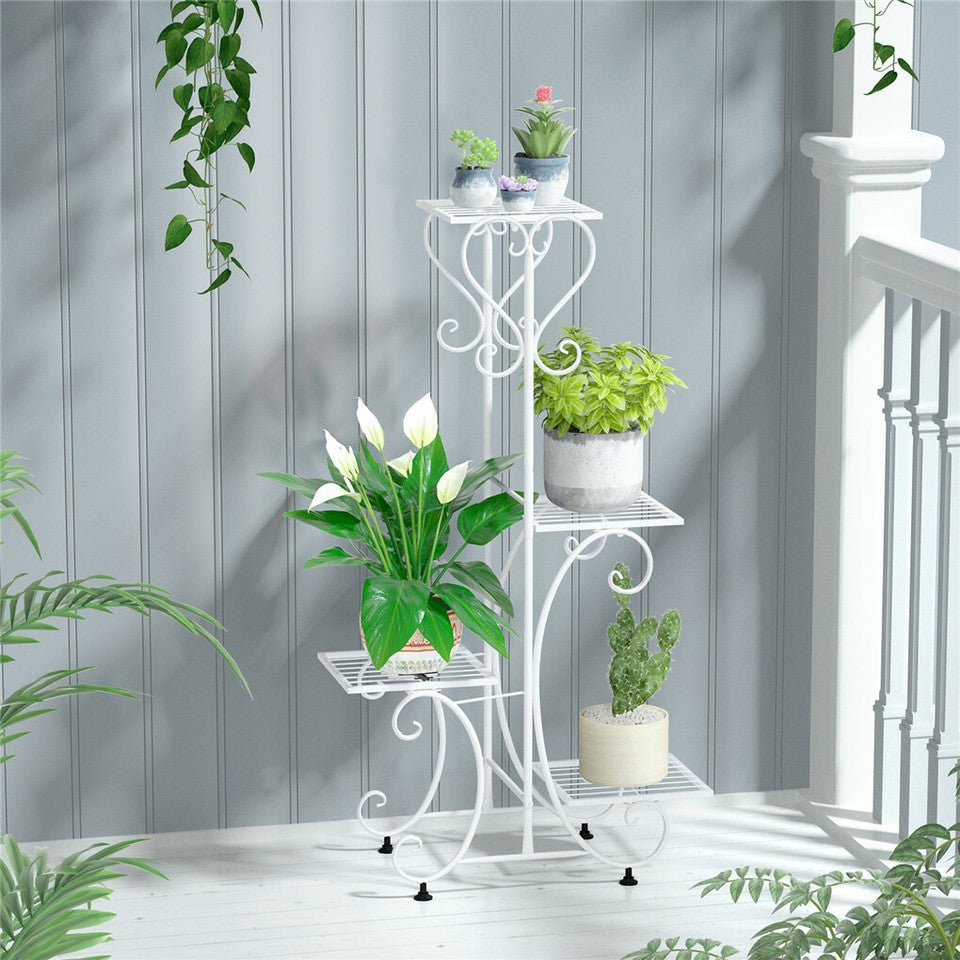 White Practical Plant Stand Wrought Iron Flower Pot Holder Corner Plant Shelf Organize - Image 5