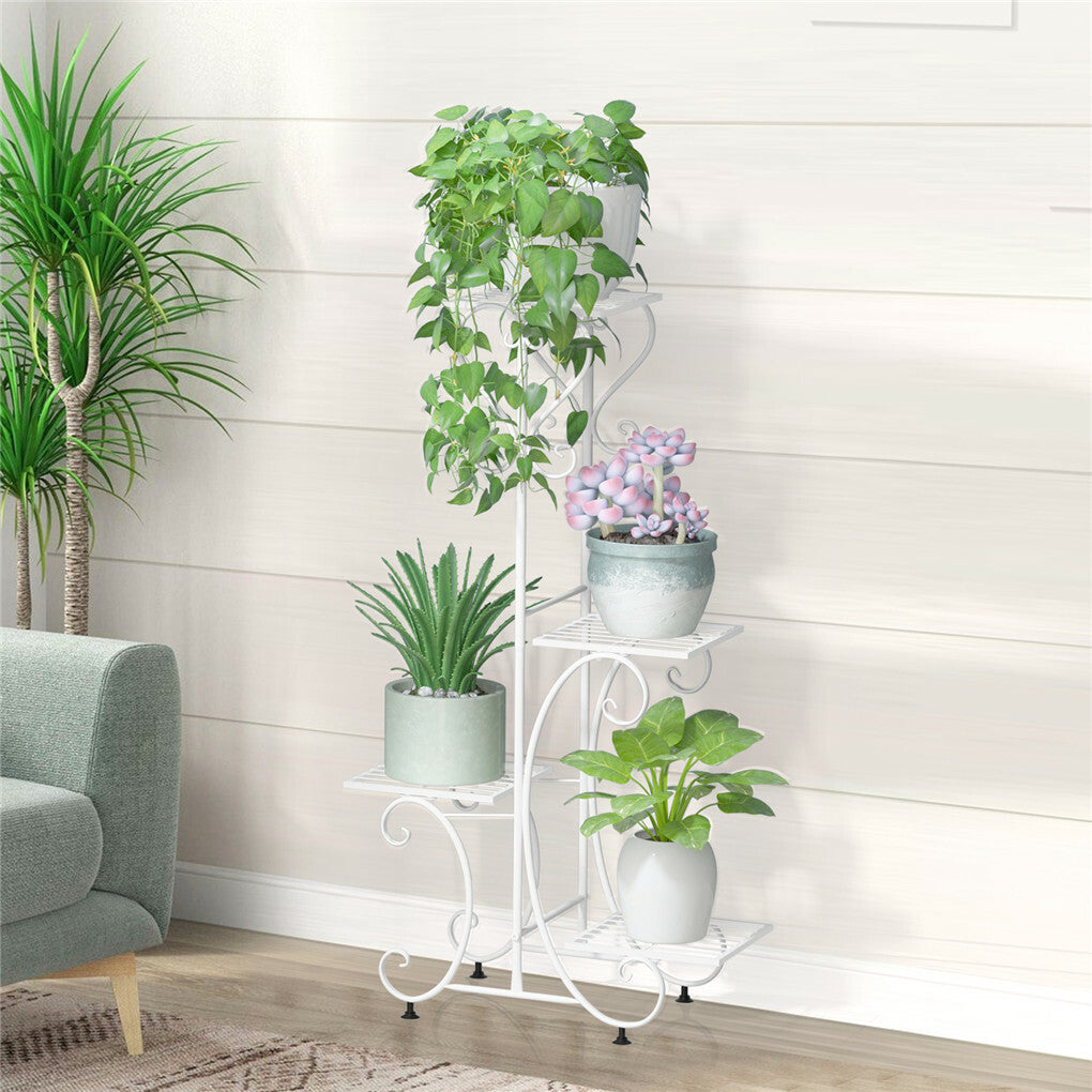 White Practical Plant Stand Wrought Iron Flower Pot Holder Corner Plant Shelf Organize - Image 6