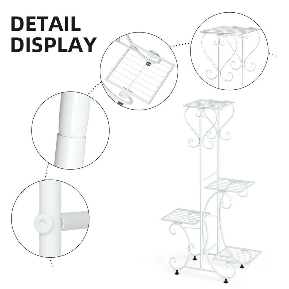 White Practical Plant Stand Wrought Iron Flower Pot Holder Corner Plant Shelf Organize - Image 7