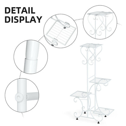 White Practical Plant Stand Wrought Iron Flower Pot Holder Corner Plant Shelf Organize - Image 7