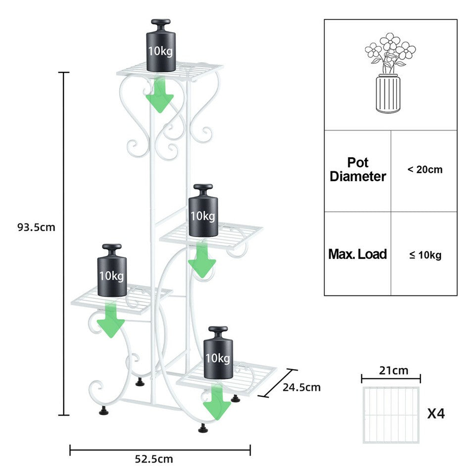 White Practical Plant Stand Wrought Iron Flower Pot Holder Corner Plant Shelf Organize - Image 8
