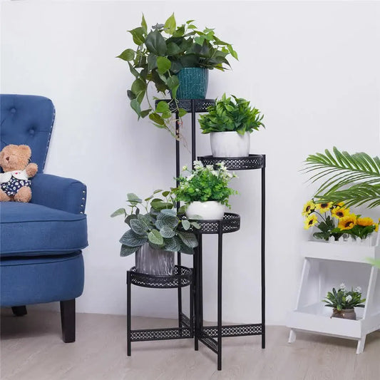 4 Tier Foldable Corner Tall Plant Stand Metal Flower Display Rack Indoor Outdoor - Image 2