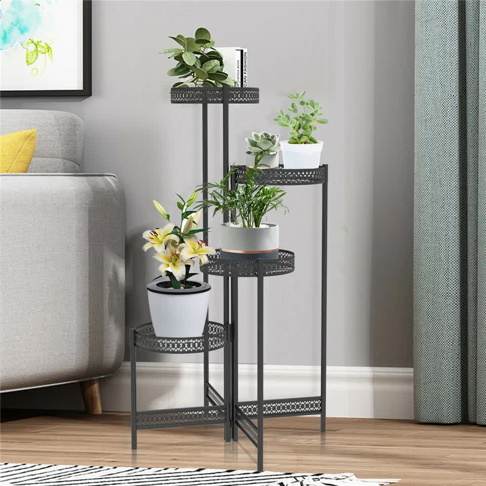 4 Tier Foldable Corner Tall Plant Stand Metal Flower Display Rack Indoor Outdoor - Image 3