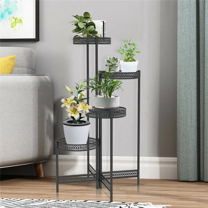 4 Tier Foldable Corner Tall Plant Stand Metal Flower Display Rack Indoor Outdoor - Image 3