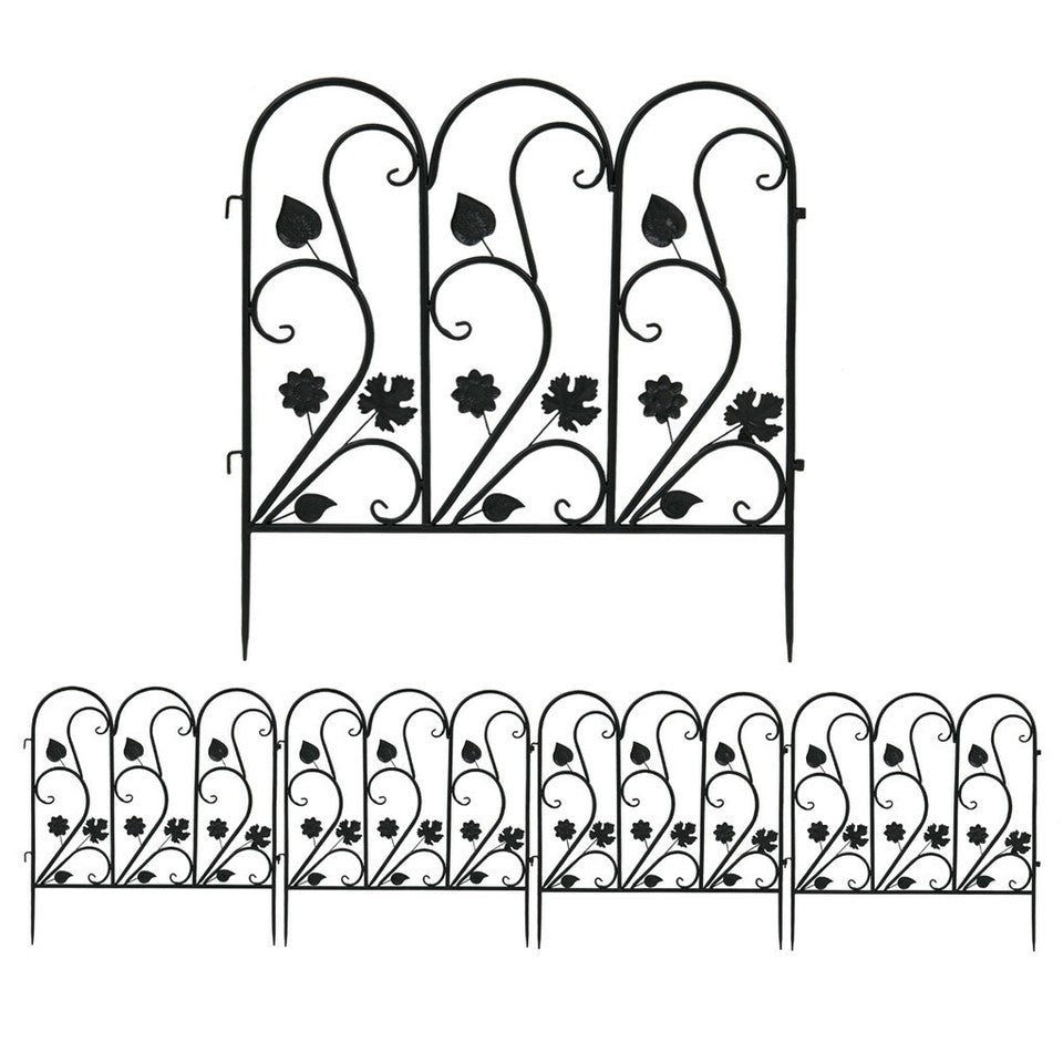 5-Piece Decorative Garden Fence Black Metal Wire Patio