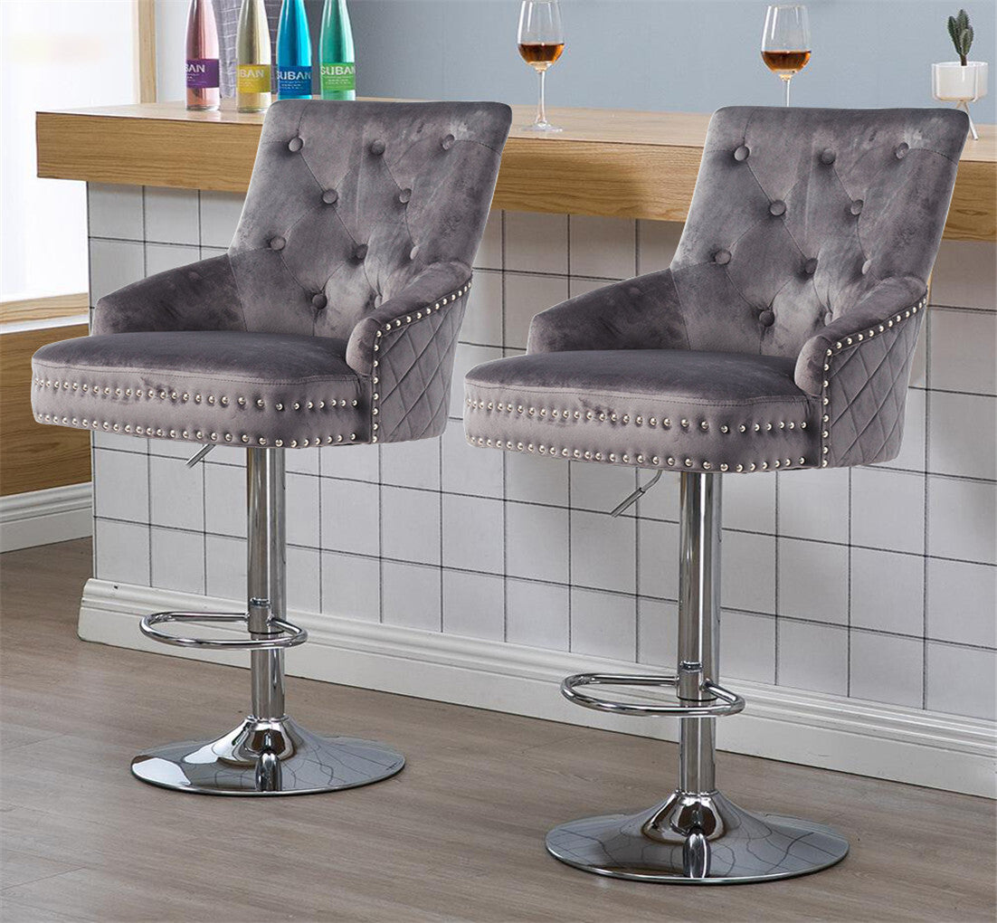 Elegant Swivel Bar Stool Velvet Airlift Counter Height Bar Kitchen Dining Chair - Image 3